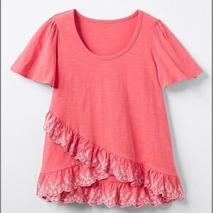 NEW Matilda Jane Salmon Pink Lace Eyelet Hem Top US S